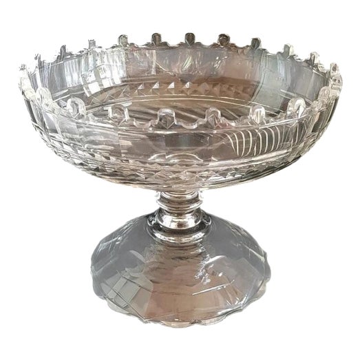 Edwardian Irish Cut Glass Fruit Bowl with Castle Rim For Sale