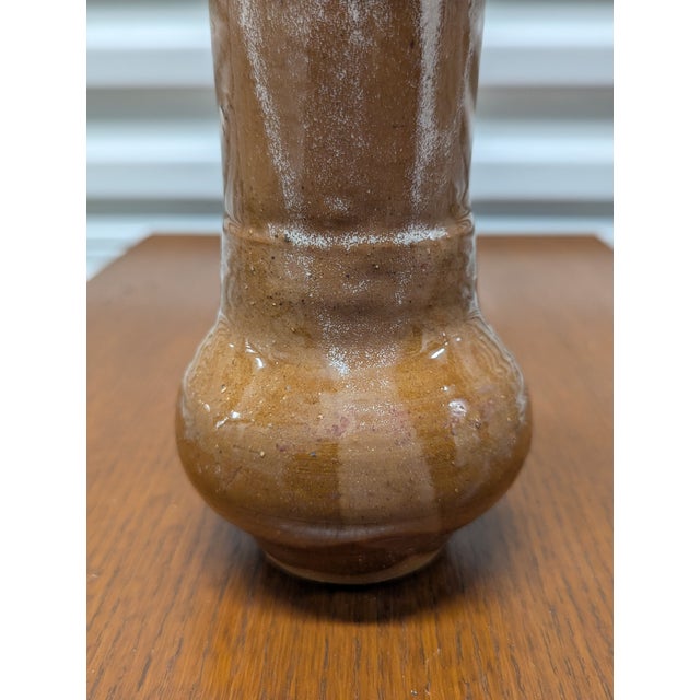 Mid 20th Century Vintage Taupe Drip Glaze Pottery Vase For Sale - Image 5 of 5