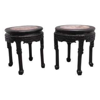Chinese Carved Hardwood Occasional Tables, 1880s, Set of 2 For Sale