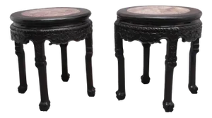 Chinese Carved Hardwood Occasional Tables, 1880s, Set of 2