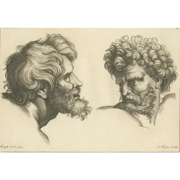 Mid 18th Century Pigné after Raphael, Visages of Virtue and Vigor, 1740, Engraving For Sale - Image 5 of 6