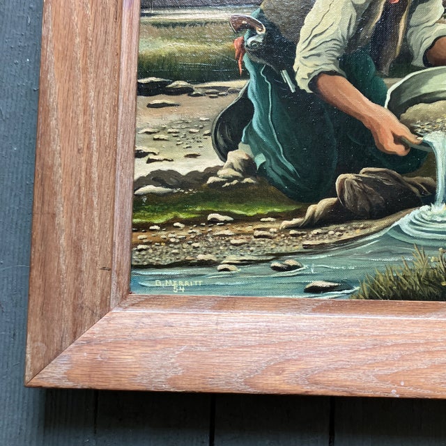 Illustration 1950’s Vintage Illustrative Panning for Gold Painting For Sale - Image 3 of 4