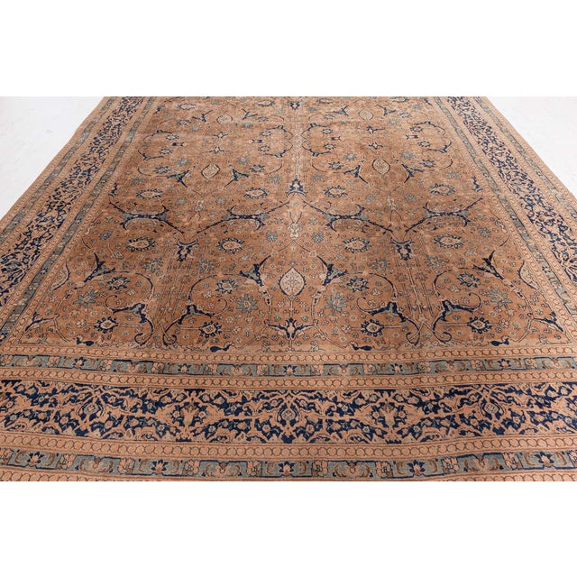 Textile Antique Persian Tabriz Camel Handmade Wool Rug For Sale - Image 7 of 8