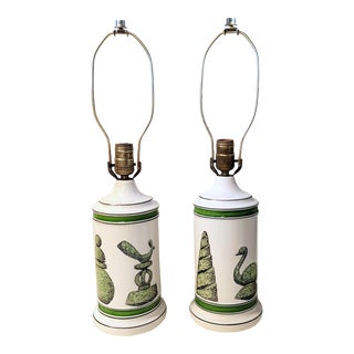 Vintage Pierre Deux Style Porcelain Topiary Table Lamps- Pair For Sale