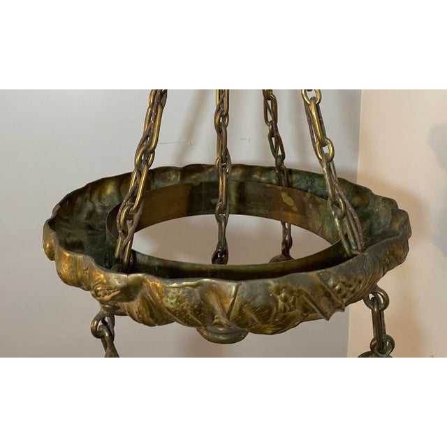 Antique Ornate Heavy Gilt Bronze Fruit Veggie Relief Ceiling Fixture Chandelier For Sale - Image 11 of 17