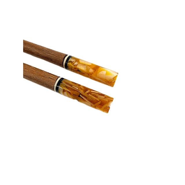 Asian Modern Vietnamese Wooden Chopsticks for 8 With Yellow Mother of Pearl Marbled Tips Decorative Storage Box and Coordinating Rests - 25 pcs For Sale In New York - Image 6 of 11