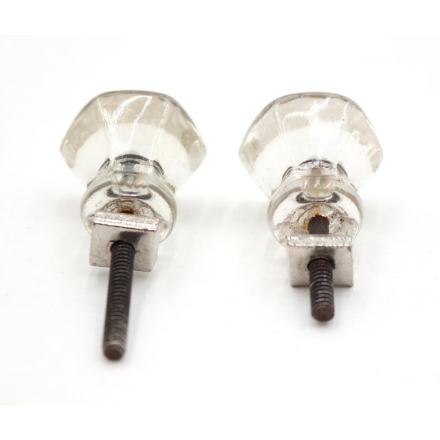 Pair of Vintage 0.937 In. Hexagon Glass Cabinet Knobs For Sale - Image 4 of 4