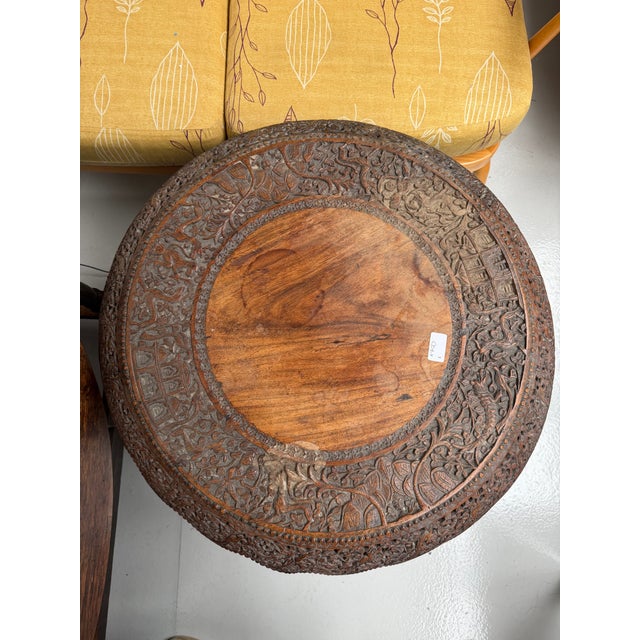 Wood Indian Carved Hardwood Revolving Table For Sale - Image 7 of 8