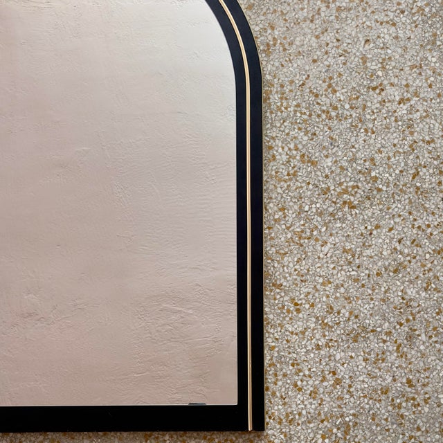 Mid-Century Modern Art Deco Revival Large Arched Black & Gold Framed Wall Mirror Circa 1980s For Sale - Image 3 of 10