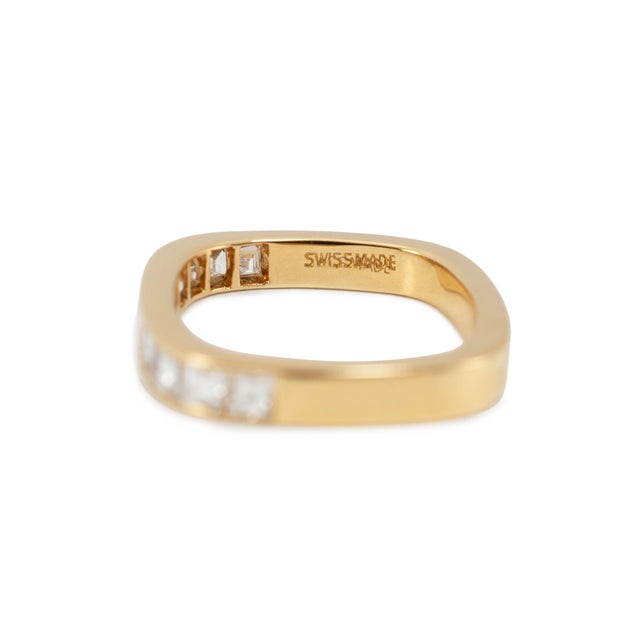 Gold Vintage Swiss 18k Yellow Gold 1.12ct Square Cut Baguettes Diamonds Band Ring, Size 5 For Sale - Image 8 of 9