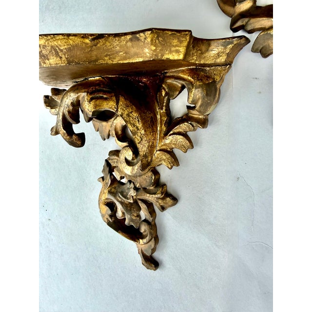 Wood Pair Rococo Carved Giltwood Wall Brackets With Acanthus Scrolls, Italy Early 20th Century For Sale - Image 7 of 18