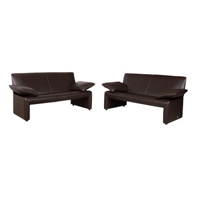 Leather Brown Two-Seater Sofa with Manual Function by Jori Linea, Set of 2 For Sale