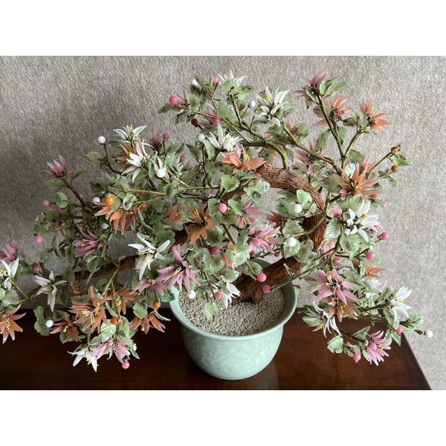 Mid 20th Century Vintage Mid 20th Century Jade Flowering Bonsai Tree With Celadon Pot For Sale - Image 5 of 12