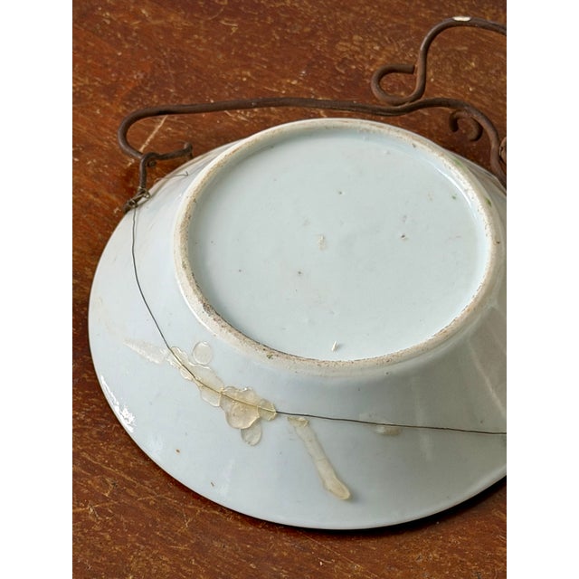 Rose Antique Chinese Famille Rose Porcelain Bowl in Wrought Iron Wall Mount For Sale - Image 8 of 9