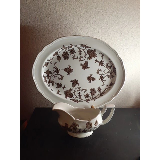 Ceramic 1930s Jg Meakin Ironstone England Pair of Platter & Gravy Boat Set- 2 Pieces For Sale - Image 7 of 8