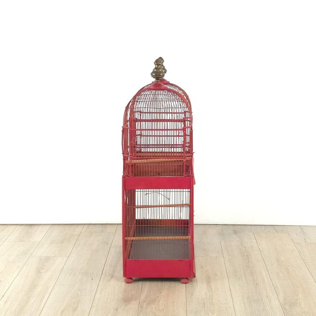 Victorian Early 20th Century Red Painted Birdcage, England Circa 1920 For Sale - Image 3 of 6