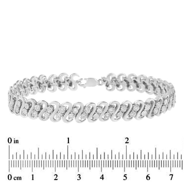 .925 Sterling Silver 1/4 cttw Round-Cut Diamond Double Row Wrapped S-Link Bracelet (I-J Color, I2-I3 Clarity) - Size 7.25" For Sale In New York - Image 6 of 6
