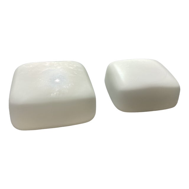Minimalist Opaline Glass Ceiling Lamps, 1960, Set of 2 For Sale