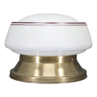 Art Deco Brass Ceiling Light with Opaline Glass Shade, Czechoslovakia, 1930s For Sale