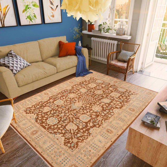 "Enhance the ambiance of your home with this magnificent Persian-influenced Turkish hand-knotted rug made by skilled...