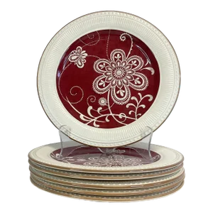 Contemporary Art Nouveau Floral Maribeth Dinner Plates - Set of 6
