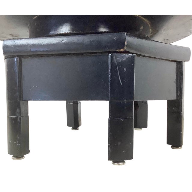 Vintage Hollywood Regency Black Lacquer Swivel Chair With Cane Back For Sale - Image 11 of 18