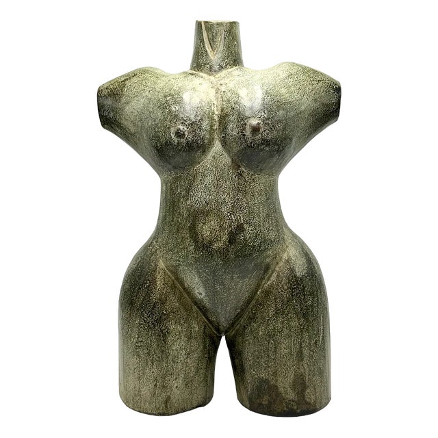 Art Deco Female Torso Sculpture, 1920s, Carved Wood For Sale