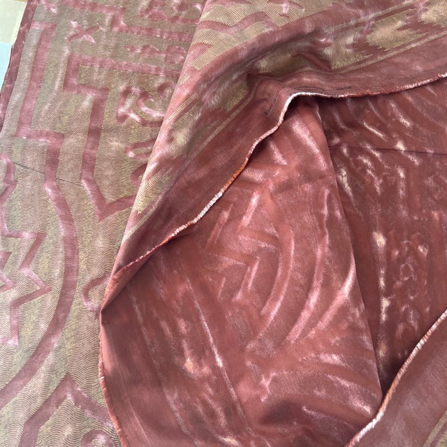 2020s Fortuny Altare Italian Copper Hand Printed Cotton Fabric Remnant With Borders For Sale - Image 5 of 5
