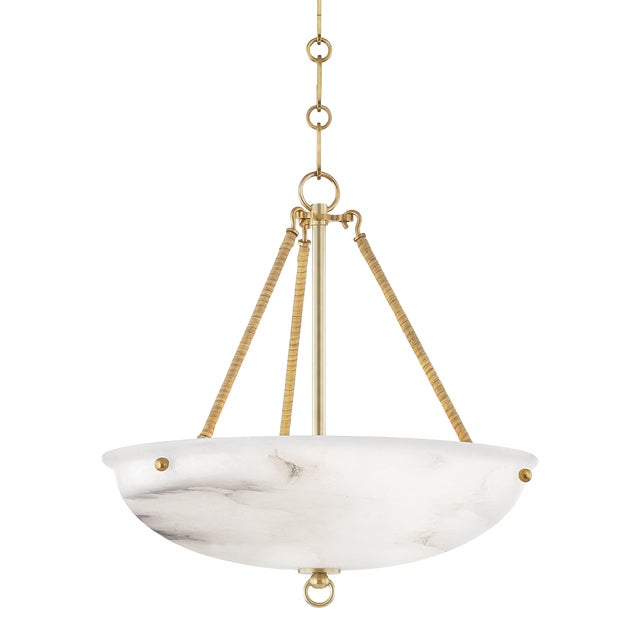Hudson Valley Lighting Mark D. Sikes Somerset 3-Light Pendant with Rattan Accent, Brass For Sale