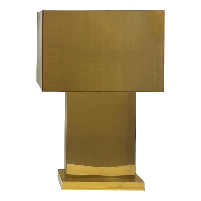 Mid-Century Modern Curtis Jeré Brass Table Lamp With Box Shade, Signed For Sale