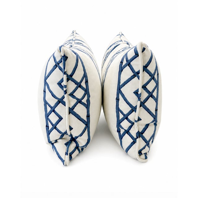 2020s Pair of Kravet Blue Bamboo Lattice Lumbar Pillows For Sale - Image 5 of 6