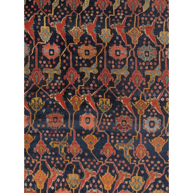 Antique Bijar Carpet Oriental Carpet, Handmade, Navy, Red, Light Blue and Green For Sale - Image 17 of 18