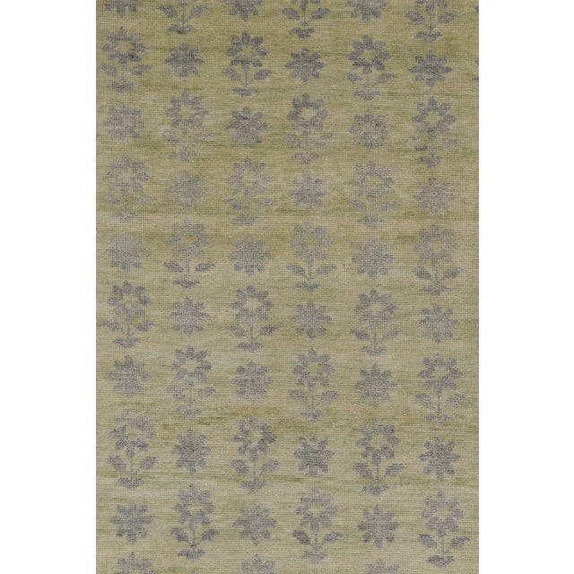 Rug & Kilim’s Block Print Rug with Gray, Chartreuse and Ochre Floral Patterns For Sale In New York - Image 6 of 10