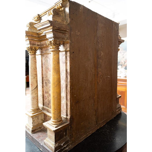 Wood Antique Tabernacle of Roman Origin in Marbled Wood, 17th Century For Sale - Image 7 of 8