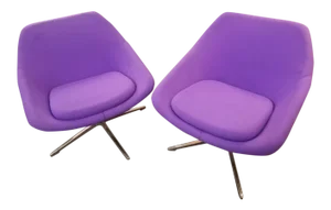 Mid Century Modern Overman Style Iris Swivel Pod Chairs by Allermuir - Pair