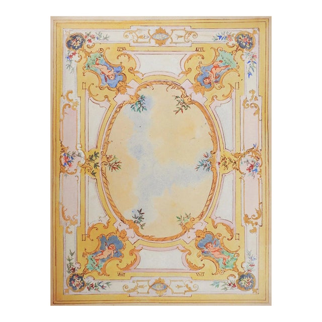 Vintage Oswald Fell Baroque Puti & Clouds Ceiling Mural Study Painting For Sale