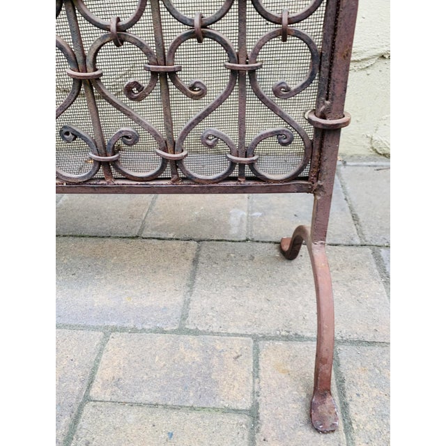 Metal Antique Late 19th Century Spanish Wrought Iron Fireplace Screen For Sale - Image 7 of 11
