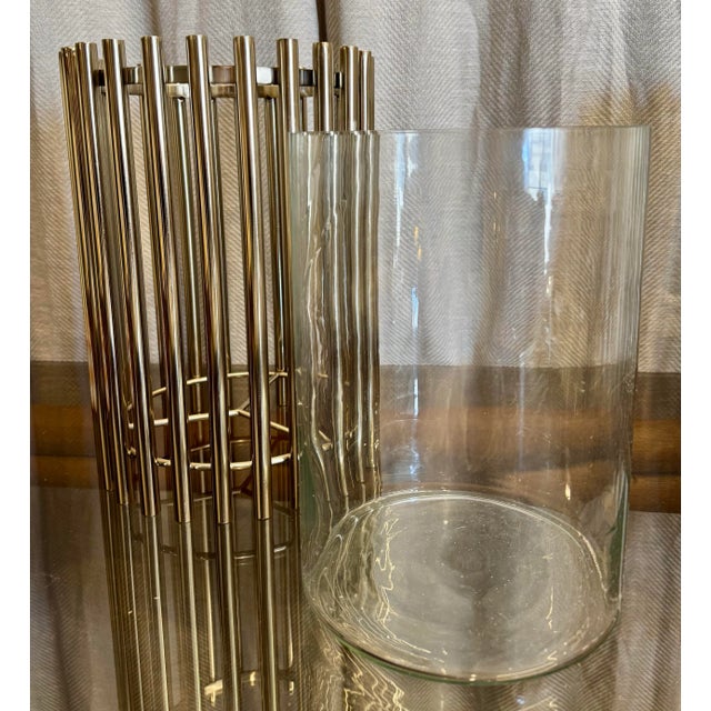 Exquisite Metal & Glass Hurricanes, Pair For Sale In Miami - Image 6 of 6