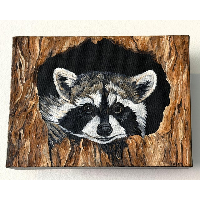 Original Wildlife Painting Pair by Patti Gilley – "Night Crawler" & "Peek-a-Boo" Raccoon Art For Sale - Image 18 of 18