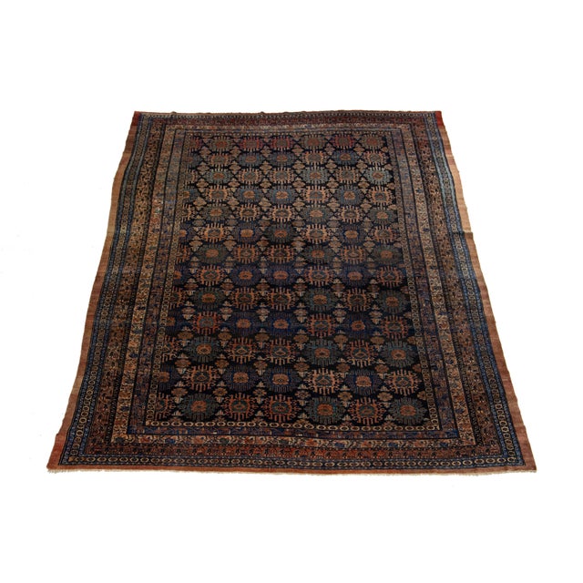 1900 - 1909 Blue Antique Persian Hamadan Wool Rug HandCrafted in the 1900s For Sale - Image 5 of 11