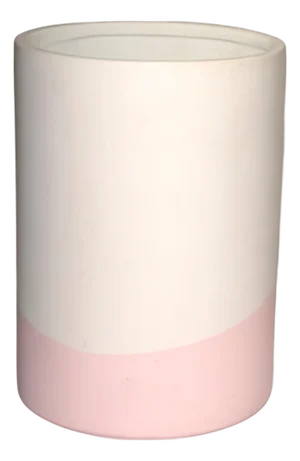 Calvin Klein Home White Pink Ceramic Wastebasket Trash Can Bathroom Accessory