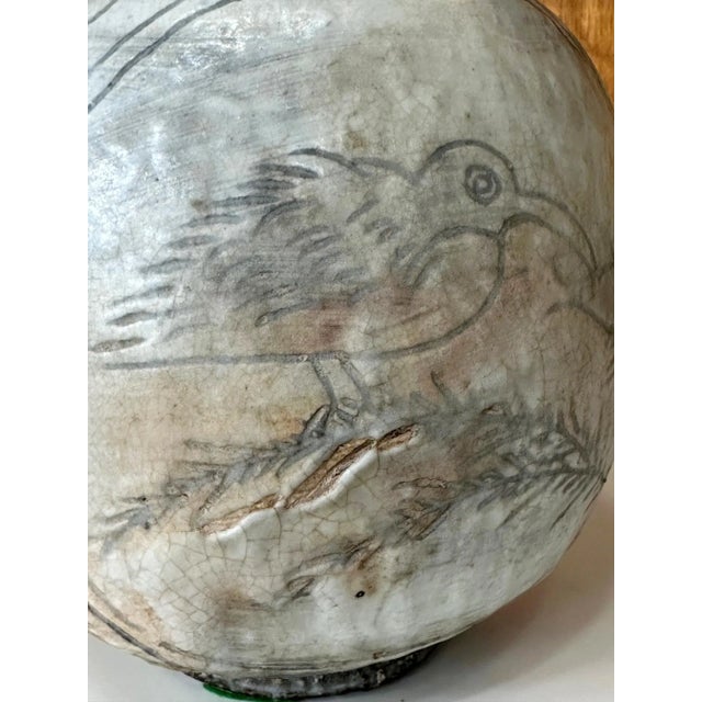 Antique Korean Buncheong Flat Bottle Vase with Incised Designs For Sale - Image 4 of 12