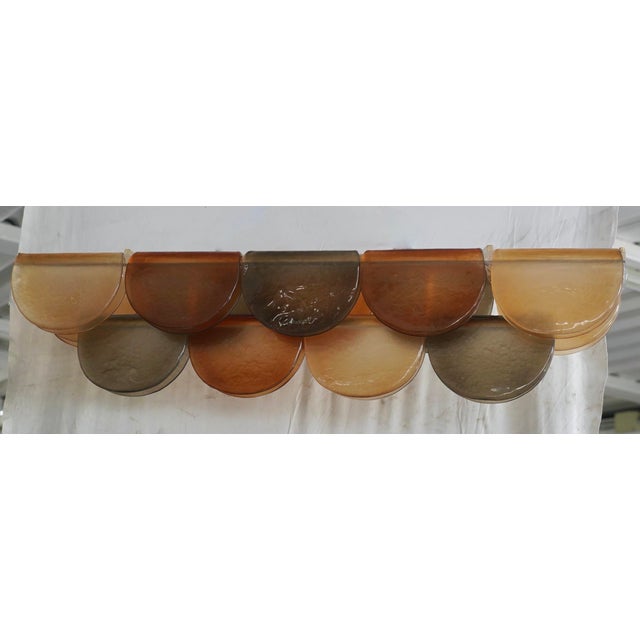 Metal Rectangular Murano Amber Smoky Art Glass and Brass Chandelier, 2000s For Sale - Image 7 of 9