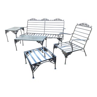 Late 20th Century Wrought Iron Patio Furniture Set, 5 Pieces For Sale