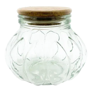 Mid-Century Modern Smoke Colored Glass Jar With Wooden Lid