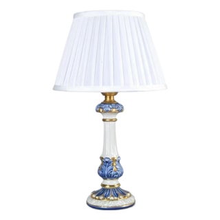 Blue & White Ceramic Table Lamp with Gilded Details, 1970s For Sale