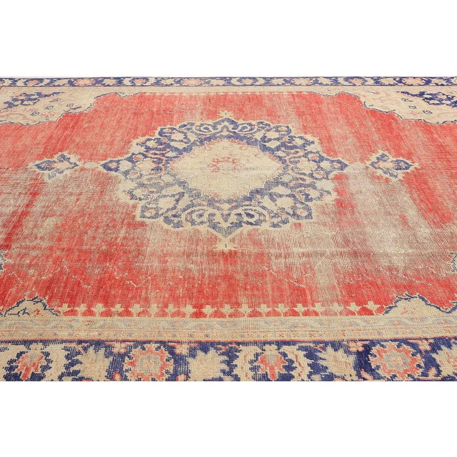 Mid 20th Century Distressed Large Vintage Oushak Rug For Sale - Image 4 of 7