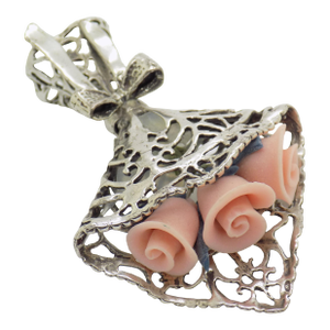 Vintage Italian Handmade Genuine Silver Flower Bouquet Pink Rose Flowers Dollhouse Miniature