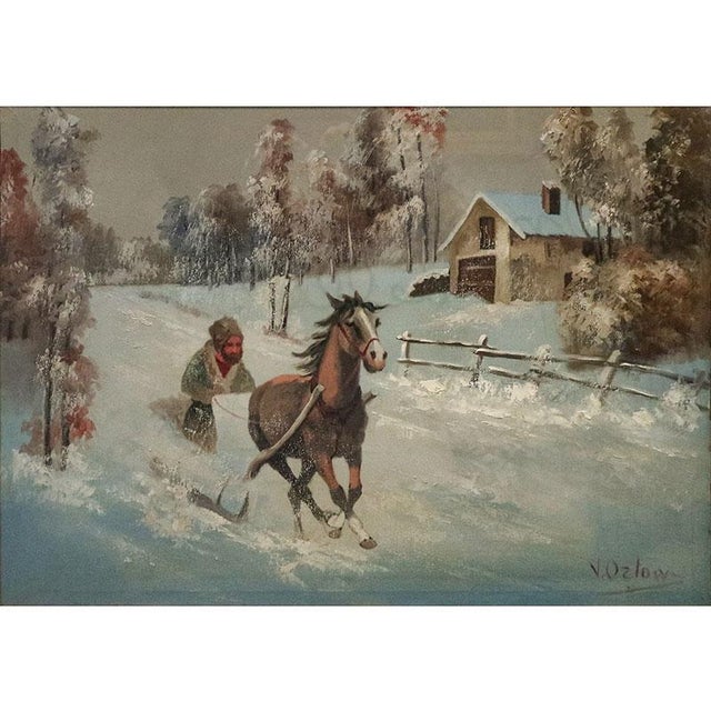 Victor Orlow, Winter in the Steppe, 1950s, Oil on Canvas, Framed For Sale - Image 7 of 7