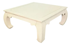 Lane Ming Style Cream Crackle Square Coffee Table, 36.5", Circa 1990